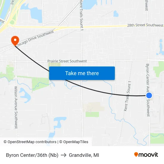 Byron Center/36th (Nb) to Grandville, MI map