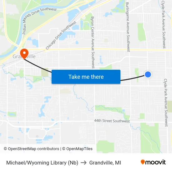Michael/Wyoming Library (Nb) to Grandville, MI map