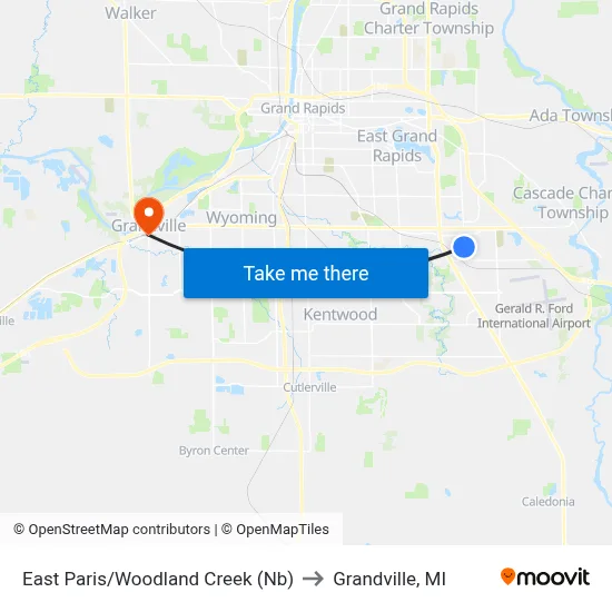 East Paris/Woodland Creek (Nb) to Grandville, MI map