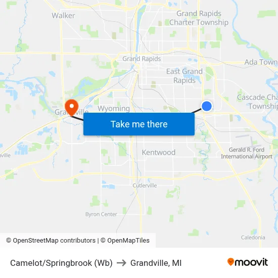 Camelot/Springbrook (Wb) to Grandville, MI map
