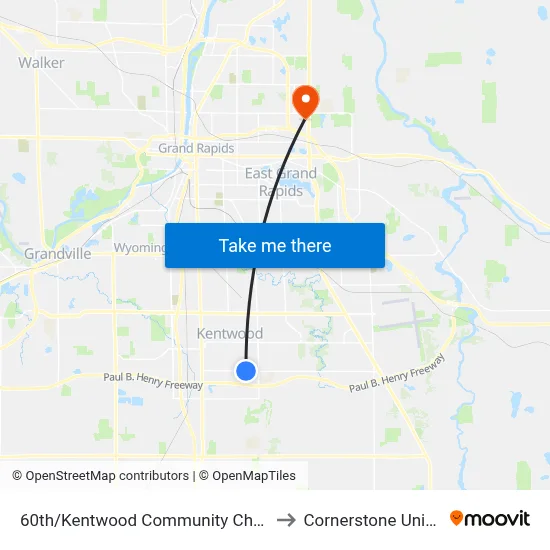 60th/Kentwood Community Church (Wb) to Cornerstone University map