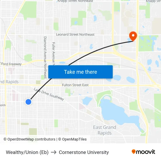 Wealthy/Union (Eb) to Cornerstone University map