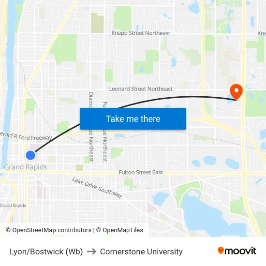 Lyon/Bostwick (Wb) to Cornerstone University map