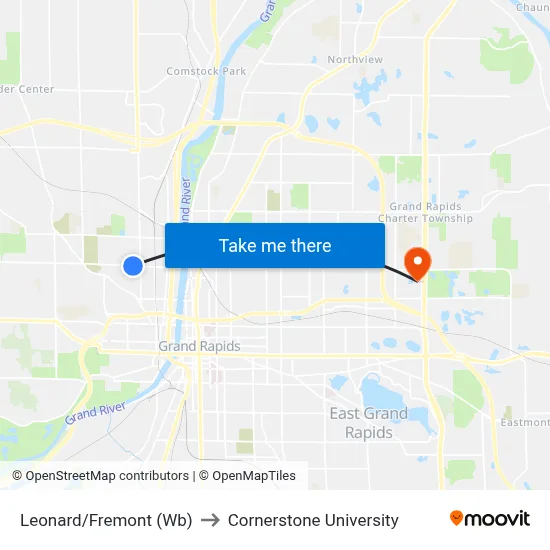 Leonard/Fremont (Wb) to Cornerstone University map