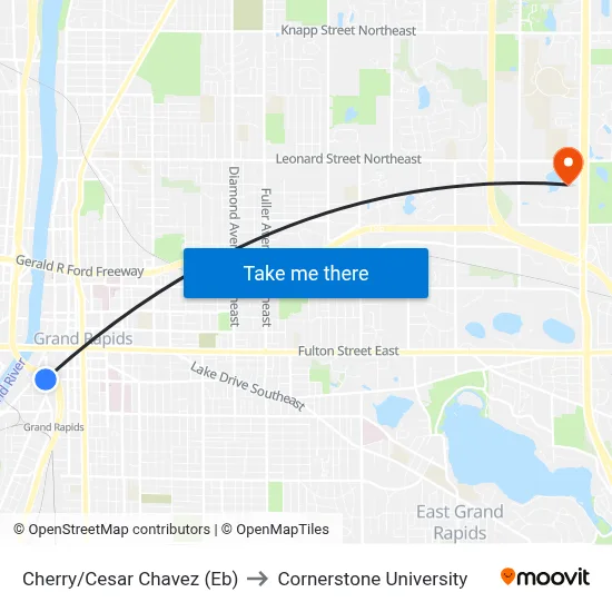 Cherry/Cesar Chavez (Eb) to Cornerstone University map