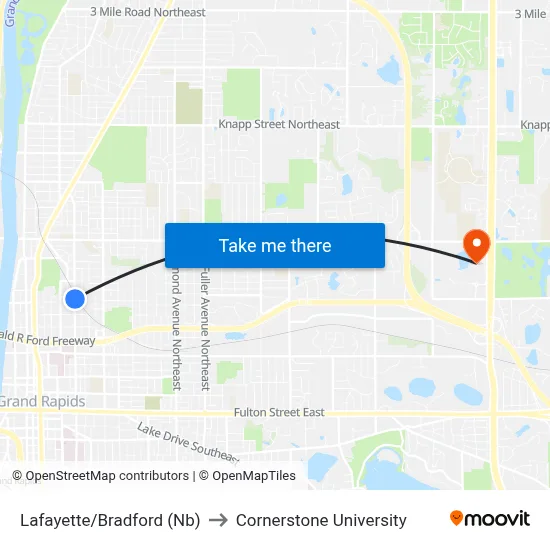 Lafayette/Bradford (Nb) to Cornerstone University map