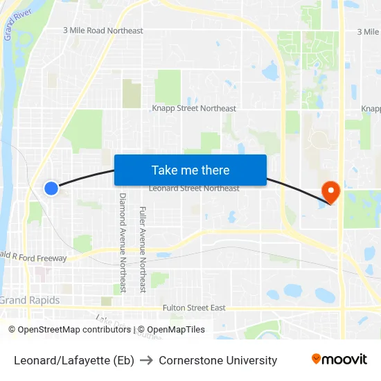 Leonard/Lafayette (Eb) to Cornerstone University map