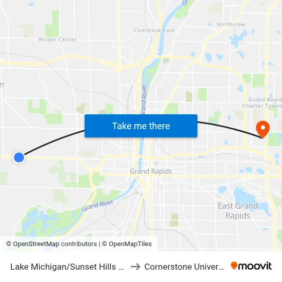 Lake Michigan/Sunset Hills (Eb) to Cornerstone University map