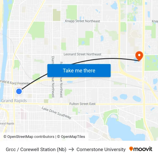 Grcc / Corewell Station (Nb) to Cornerstone University map