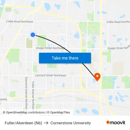 Fuller/Aberdeen (Nb) to Cornerstone University map