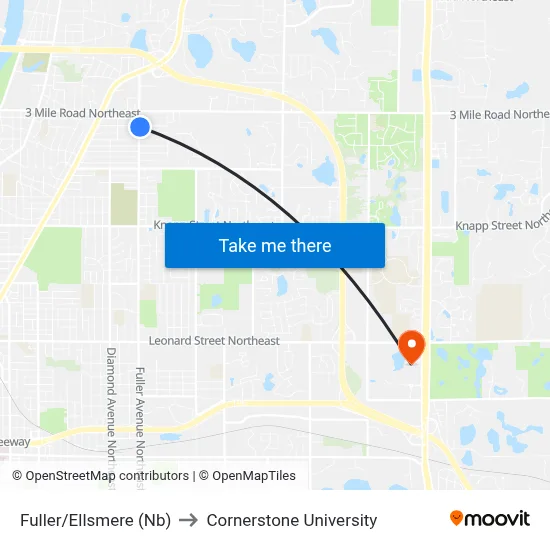 Fuller/Ellsmere (Nb) to Cornerstone University map