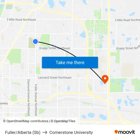 Fuller/Alberta (Sb) to Cornerstone University map