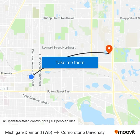 Michigan/Diamond (Wb) to Cornerstone University map