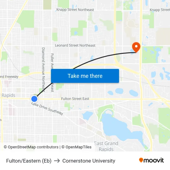 Fulton/Eastern (Eb) to Cornerstone University map