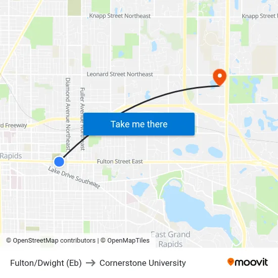 Fulton/Dwight (Eb) to Cornerstone University map