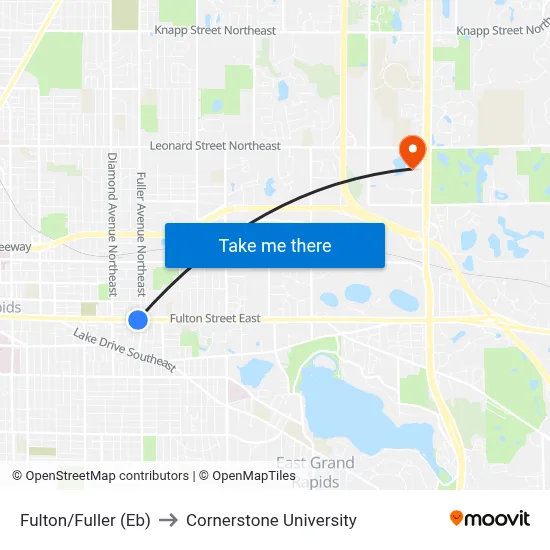 Fulton/Fuller (Eb) to Cornerstone University map