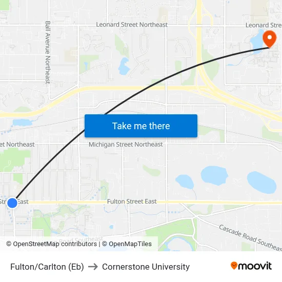 Fulton/Carlton (Eb) to Cornerstone University map