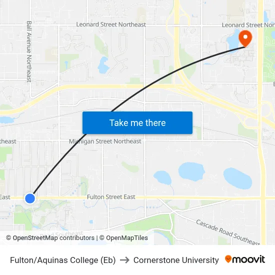 Fulton/Aquinas College (Eb) to Cornerstone University map