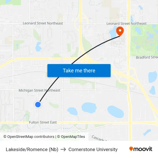 Lakeside/Romence (Nb) to Cornerstone University map