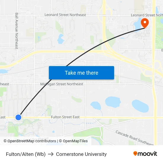 Fulton/Alten (Wb) to Cornerstone University map