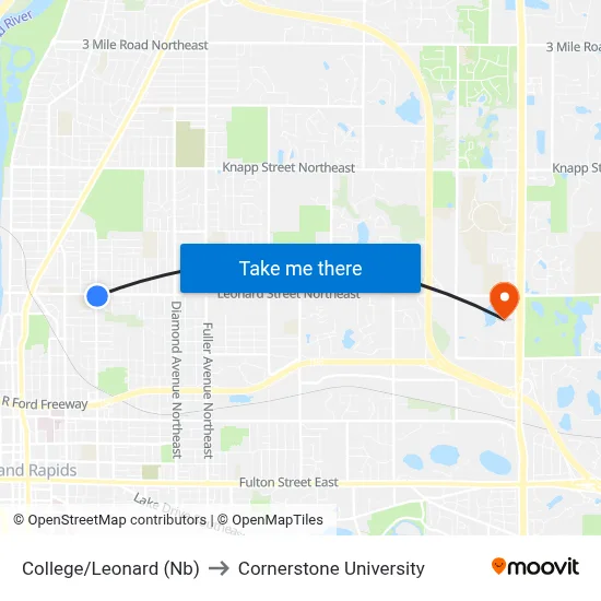 College/Leonard (Nb) to Cornerstone University map