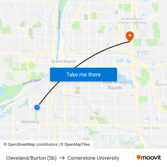 Cleveland/Burton (Sb) to Cornerstone University map