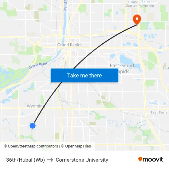 36th/Hubal (Wb) to Cornerstone University map
