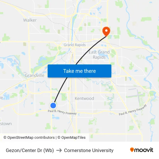 Gezon/Center Dr (Wb) to Cornerstone University map