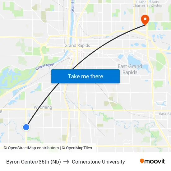 Byron Center/36th (Nb) to Cornerstone University map