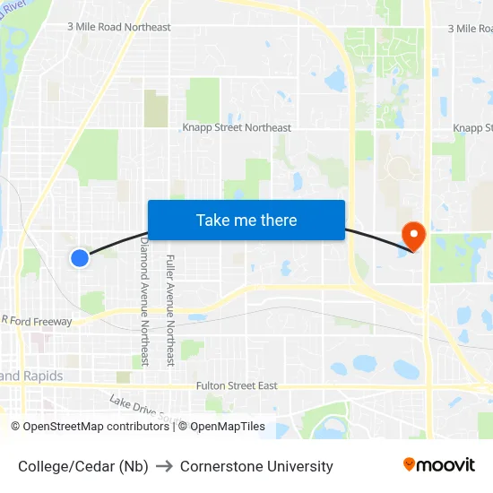 College/Cedar (Nb) to Cornerstone University map