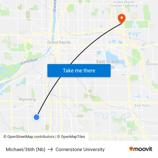 Michael/36th (Nb) to Cornerstone University map