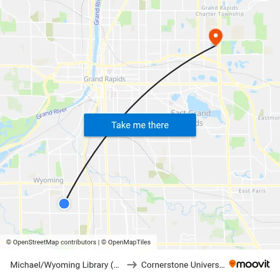 Michael/Wyoming Library (Nb) to Cornerstone University map