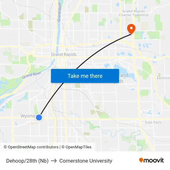 Dehoop/28th (Nb) to Cornerstone University map