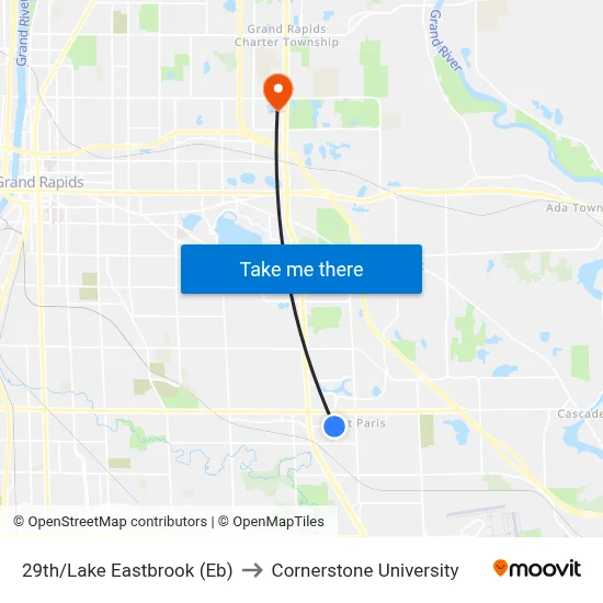 29th/Lake Eastbrook (Eb) to Cornerstone University map