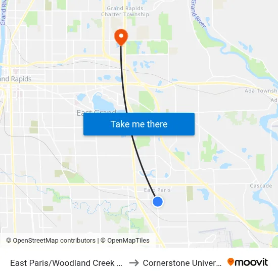 East Paris/Woodland Creek (Nb) to Cornerstone University map