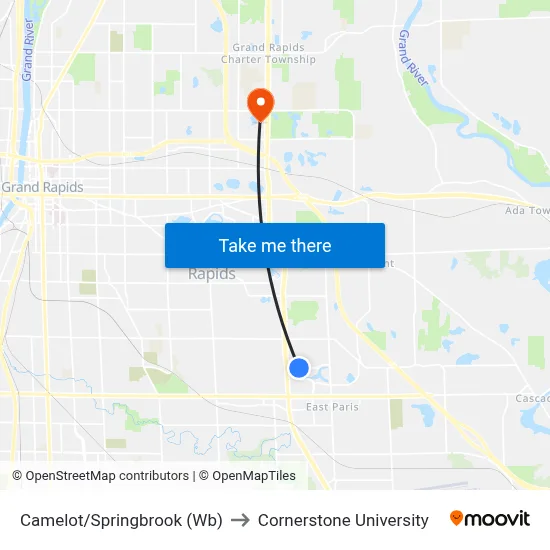 Camelot/Springbrook (Wb) to Cornerstone University map