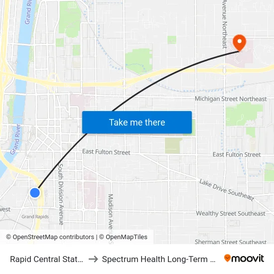 Rapid Central Station to Spectrum Health Long-Term Care map