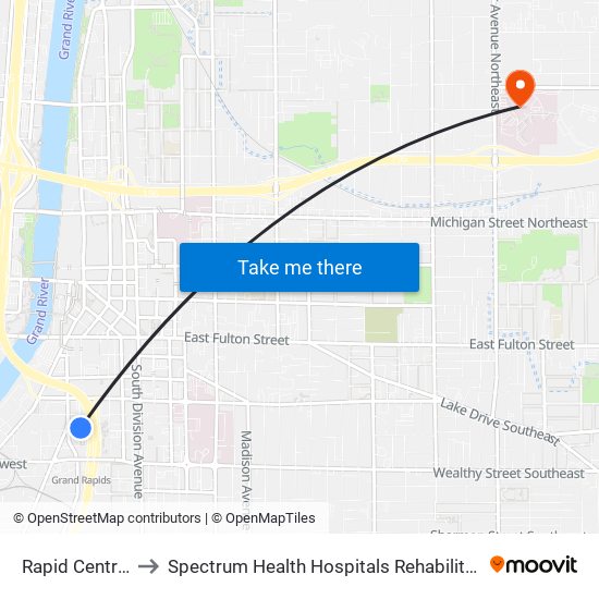 Rapid Central Station to Spectrum Health Hospitals Rehabilitation And Nursing Center map