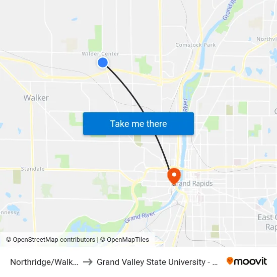 Northridge/Walker (Wb) to Grand Valley State University - Pew Campus map