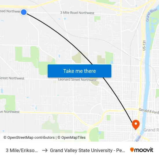 3 Mile/Erikson (Eb) to Grand Valley State University - Pew Campus map