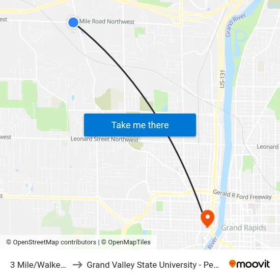 3 Mile/Walker (Eb) to Grand Valley State University - Pew Campus map