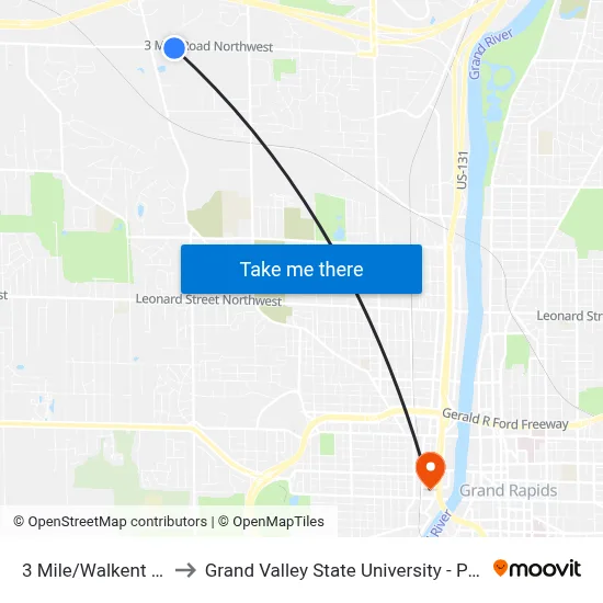 3 Mile/Walkent Dr (Eb) to Grand Valley State University - Pew Campus map