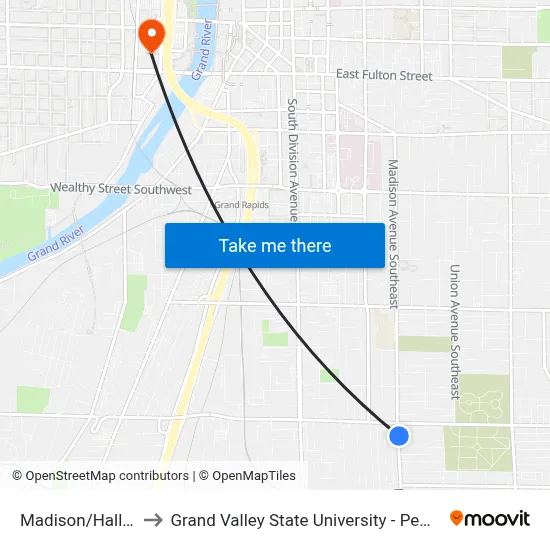 Madison/Hall (Nb) to Grand Valley State University - Pew Campus map