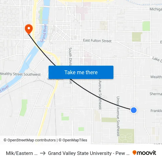 Mlk/Eastern (Eb) to Grand Valley State University - Pew Campus map