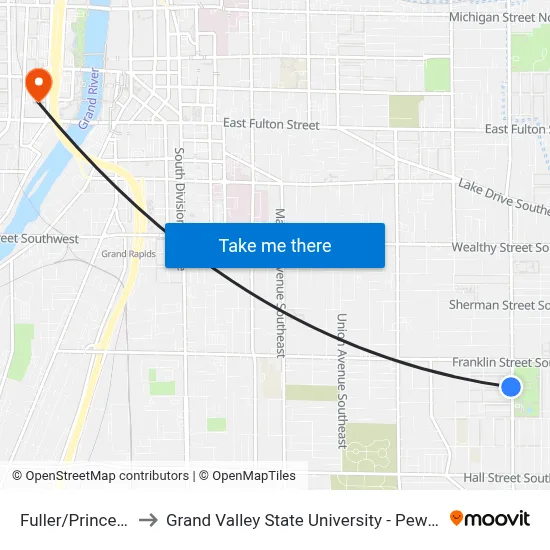 Fuller/Prince (Sb) to Grand Valley State University - Pew Campus map