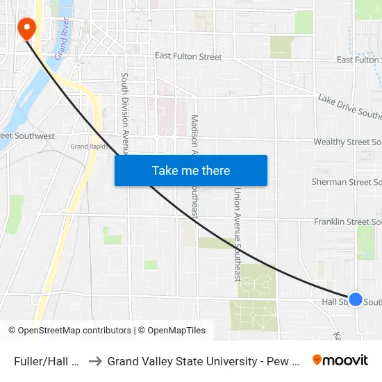 Fuller/Hall (Sb) to Grand Valley State University - Pew Campus map
