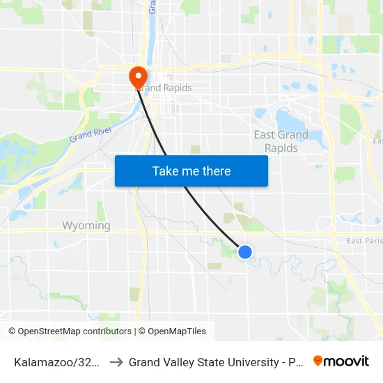 Kalamazoo/32nd (Sb) to Grand Valley State University - Pew Campus map