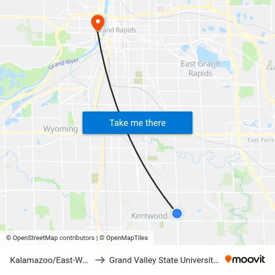 Kalamazoo/East-West Trail (Sb) to Grand Valley State University - Pew Campus map