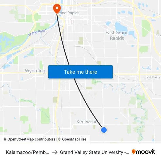 Kalamazoo/Pembrook (Nb) to Grand Valley State University - Pew Campus map