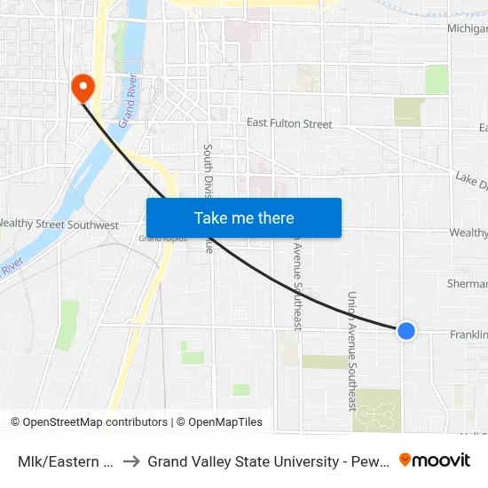 Mlk/Eastern (Wb) to Grand Valley State University - Pew Campus map